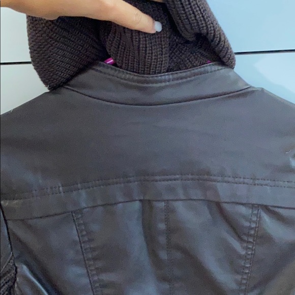 Brown Leather Hooded Jacket w/ Sweater Material - Picture 7 of 11